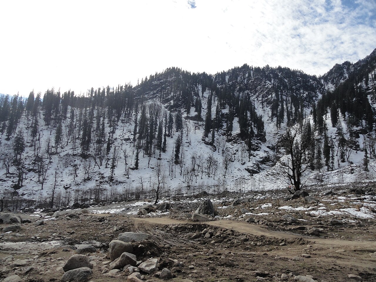 Snow-dusted slopes of the Solang Valley near Manali